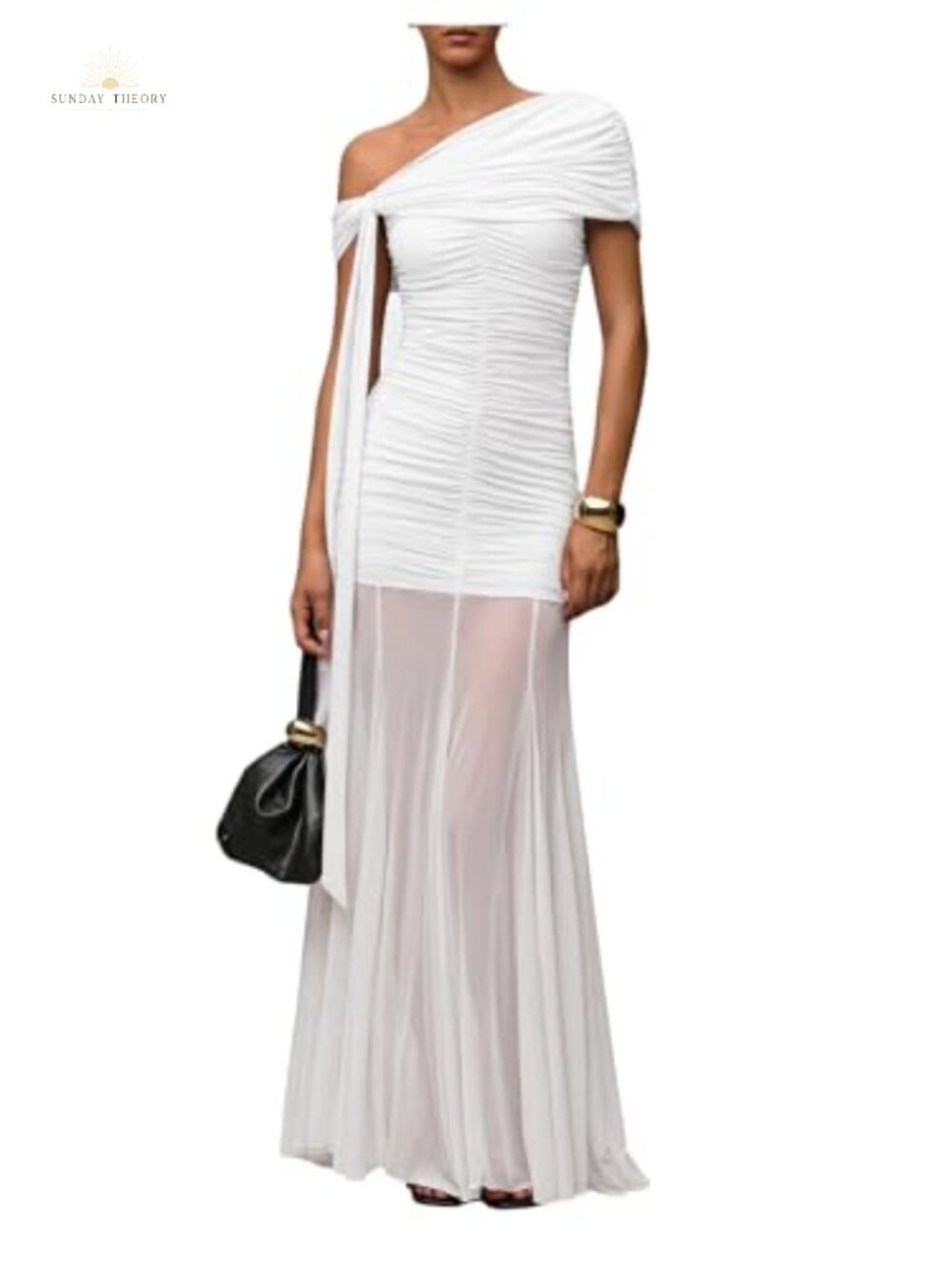 Off Shoulder Ruched Mesh Corset Maxi Dress Fit & Flare Formal
